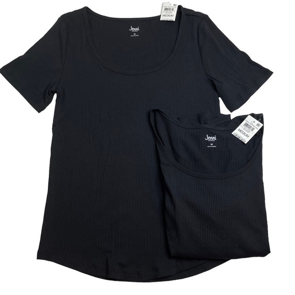Jenni Ribbed Pajama Short Sleeve Shirt Deep Black Bundle of 2 Medium New - Picture 1 of 5